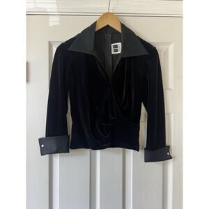 Vintage Tadashi Velvet Black Top SZ XS Long Sleeve Formal Evening Amazing condit